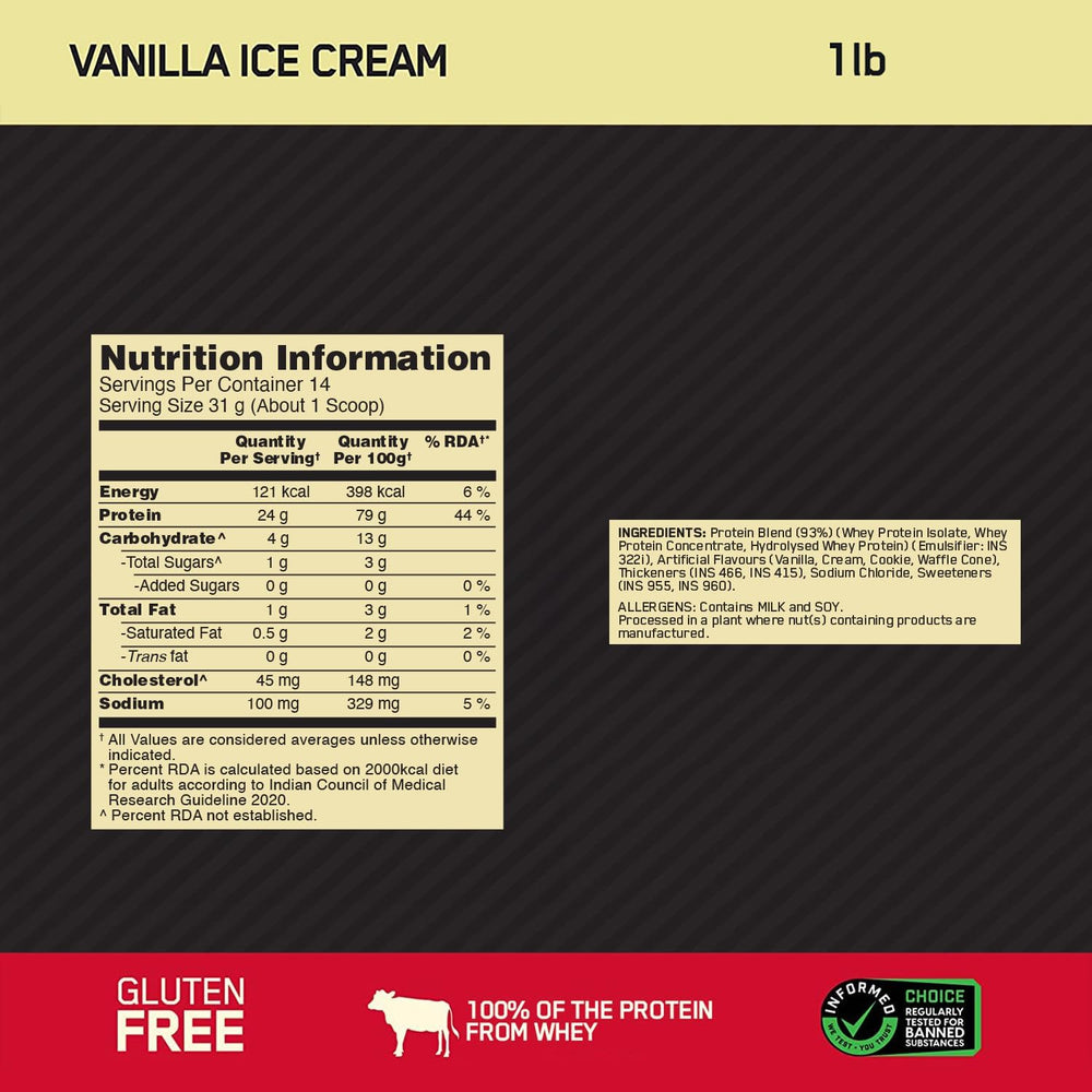 Optimum Nutrition (ON) Gold Standard 100% Whey Protein Powder (454 g)