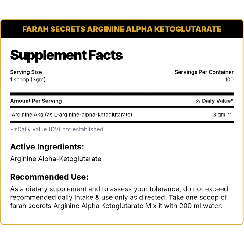 Farah Secret, ARGININE ALPHA KETOGLUTARATE, 300g, 100 Servings