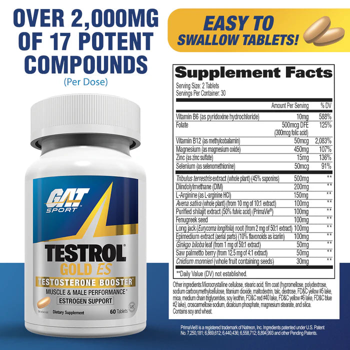 GAT Sport Testrol Gold ES Testosterone Booster | 60 Tablets | 30 Servings