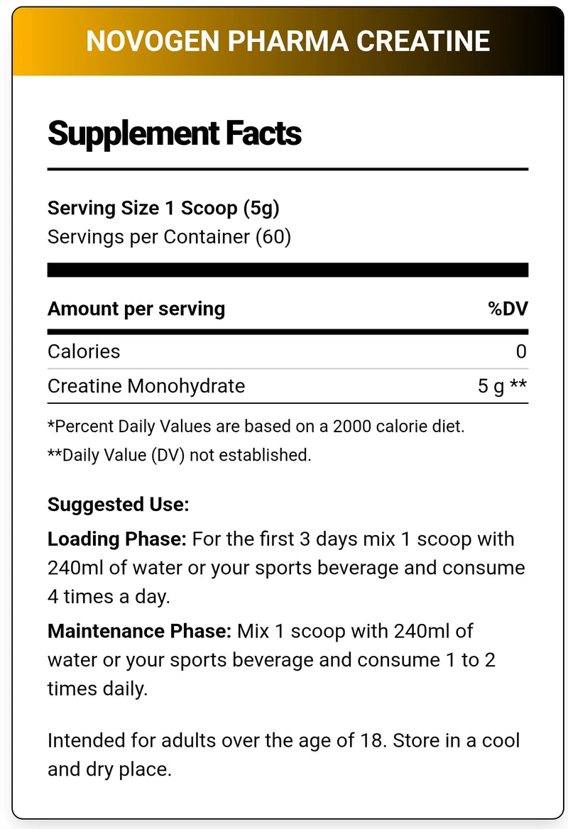 Novogen Pharma Creatine Monohydrate, 300g — 60 Servings