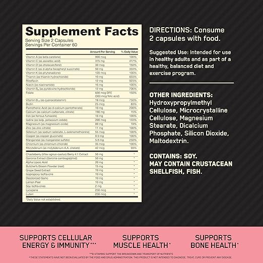 Optimum Nutrition Opti-Women Multivitamin - Vitamin C, D, Zinc & Iron - 120 Capsules