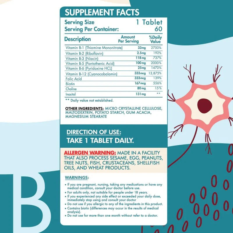 Organic Nation B-Complex Advanced Formula - Energy & Stress Support - 60 Tablets
