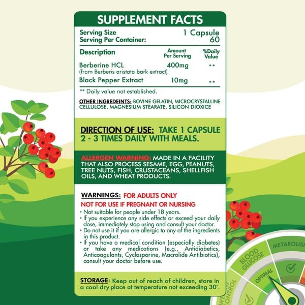 Organic Nation Berberine Supplement - Metabolic Support, 60 Capsules
