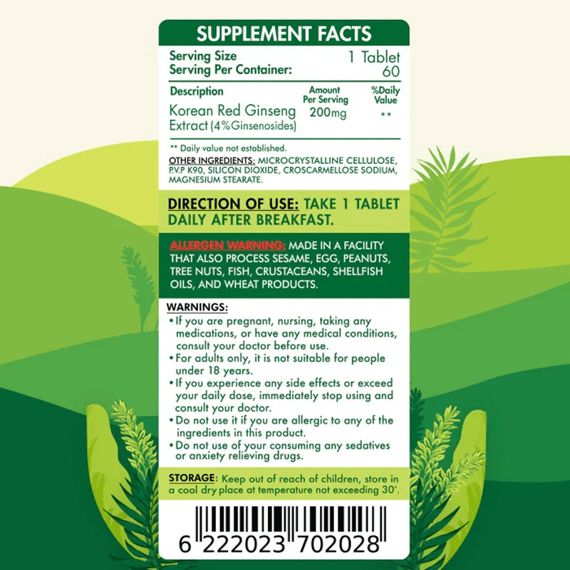 Organic Nation Red Korean Ginseng - 60 Tablets