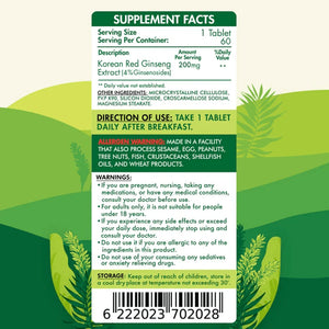 Organic Nation Red Korean Ginseng - 60 Tablets